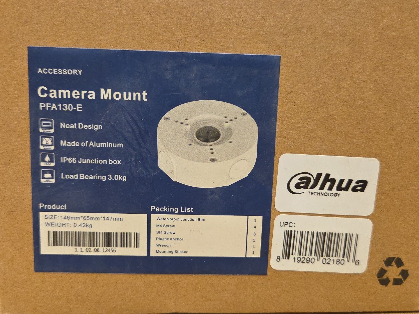 Dahua PFA130-E Waterproof Junction Box Mounting Base For CCTV IP Bullet Camera