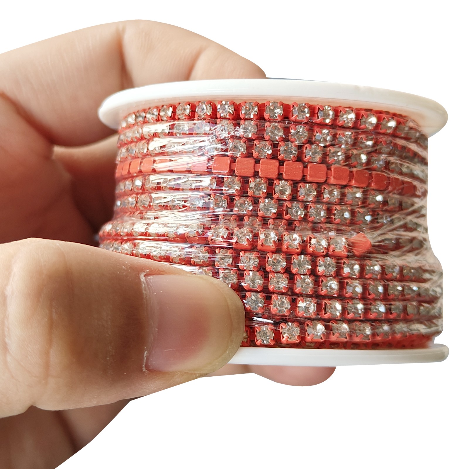 10 Yard 3mm Crystal Rhinestone Chain Trim Red Gems Red Base