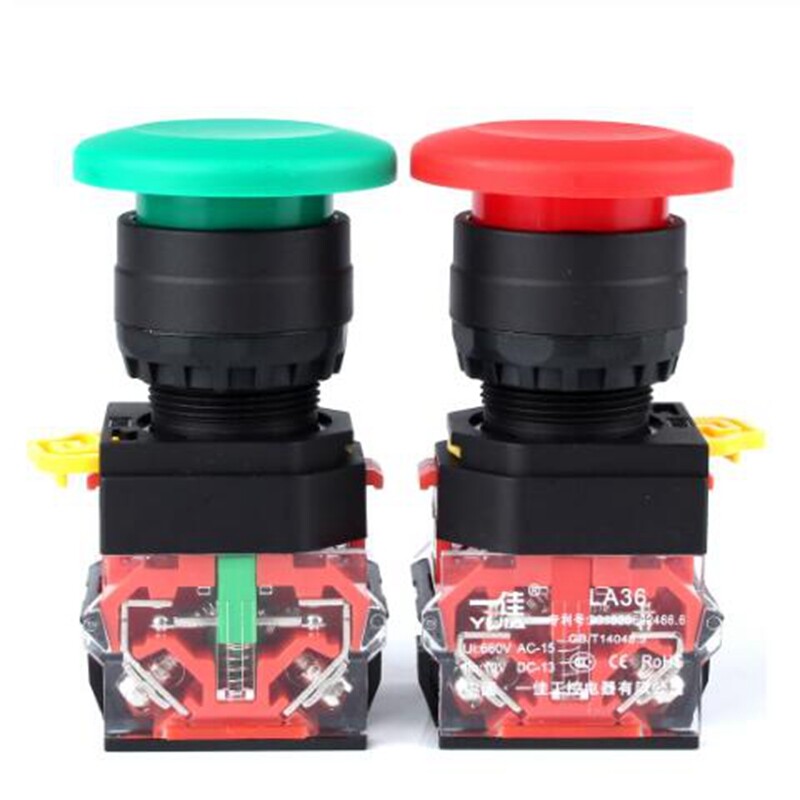2Pcs 22mm Mushroom head push button switch Maintained Green button power switchs