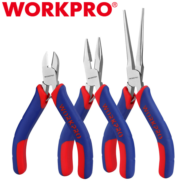 WORKPRO Mini Pliers Set 3-Piece Small Pliers Tool Kit Includes 4” Diagonal Plier