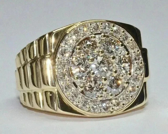 2.00CT Lab Created Diamond Round Cut Men Engagement Ring 14K Yellow Gold Plated