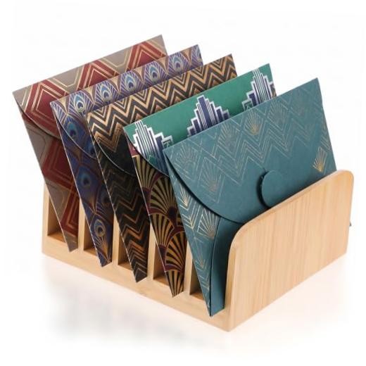 Kifmurase 2PCS Bamboo Mail Organizer, 5 Slots File Holder and Letter Sorter