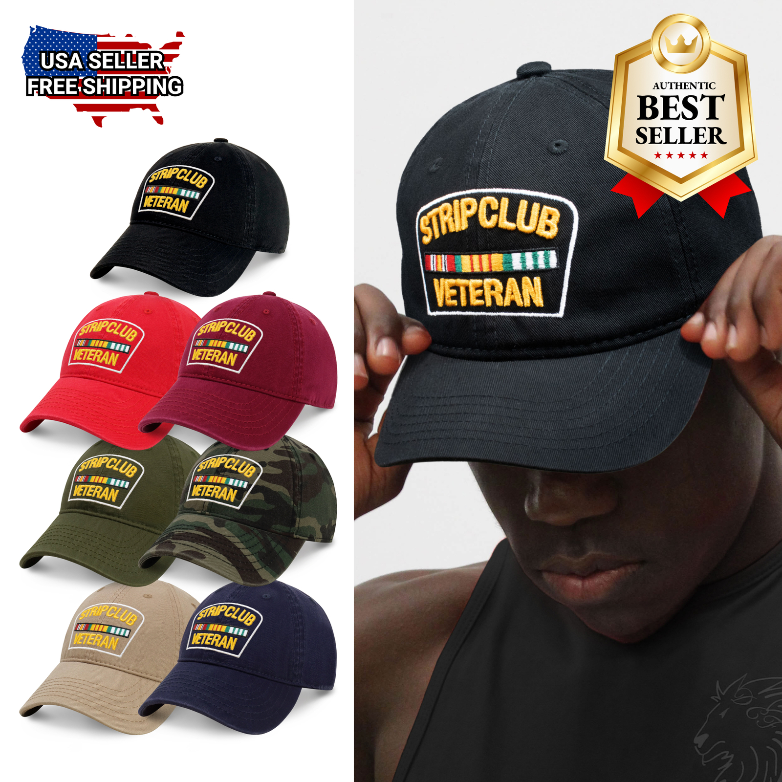 Strip Club Veteran Dad Hat Plain Style Cotton Curved Graphic Trend Baseball Caps