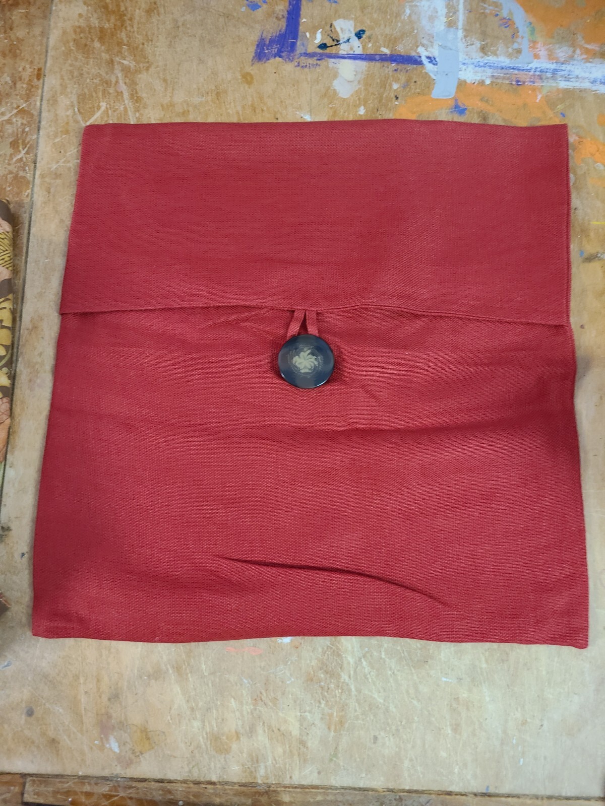Pottery Barn Red Linen 18" Button Pillow Cover
