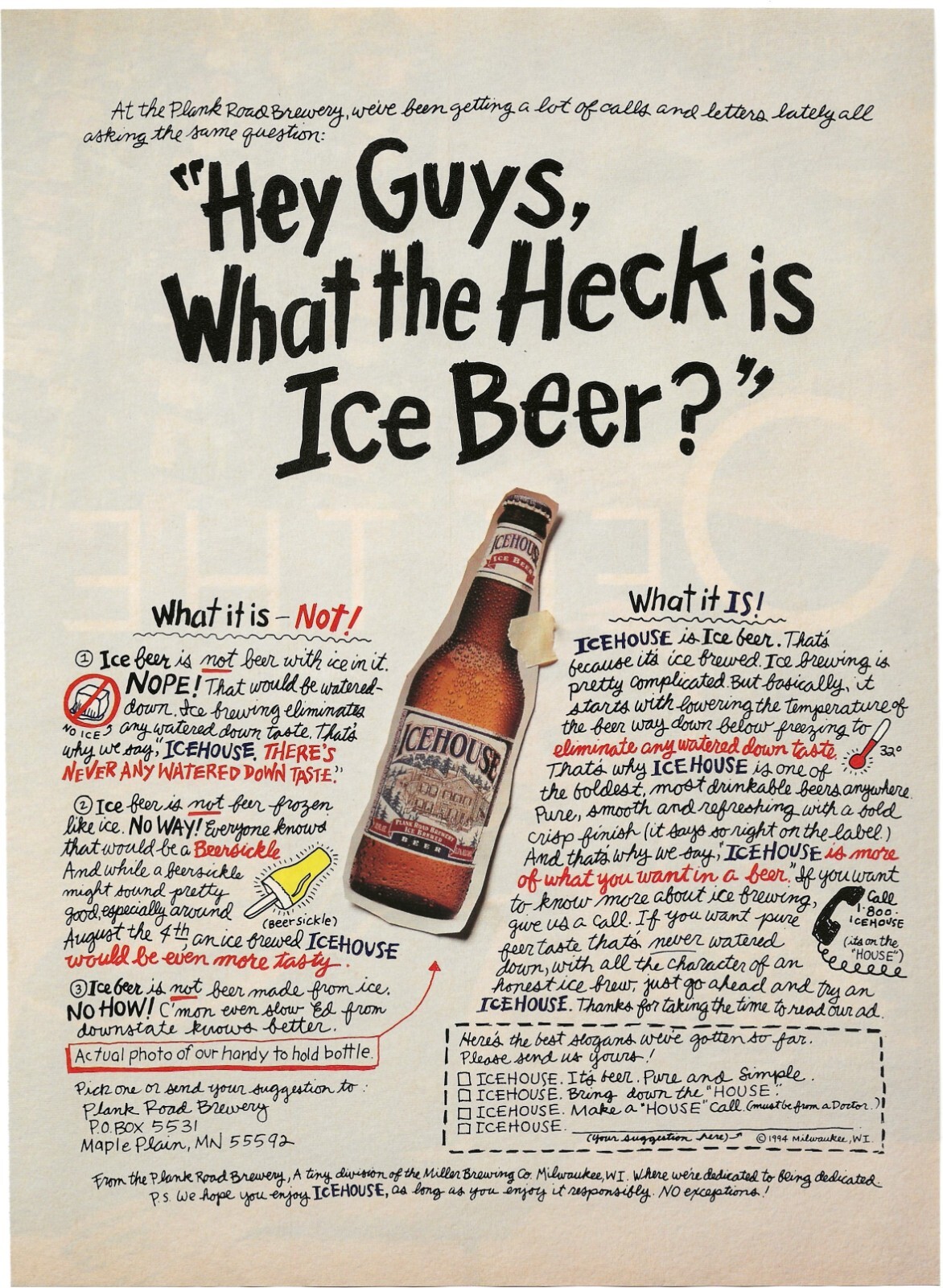Vintage Print Ad Icehouse - What The Heck Is Ice Beer - Feb 1994 10.5"x8"