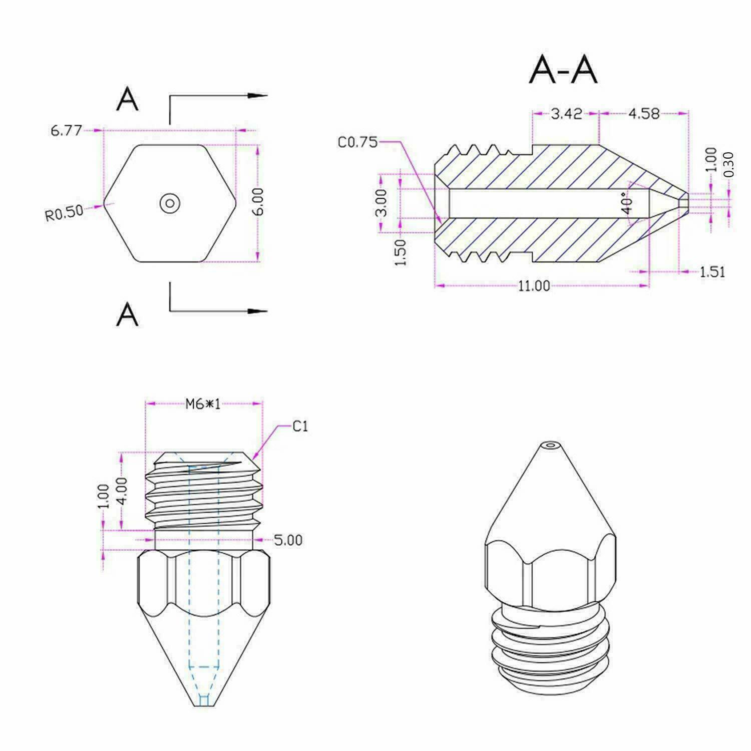 x5 Nozzle 0.4mm for Markerbot Replicator 1, 2, 2X, 5th, Mini, Z18 + Tools