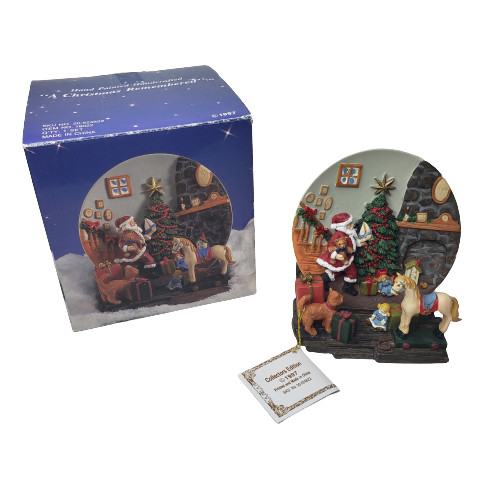 Hand Painted “A Christmas Remembered Santa Placing Gifts” Plate w/ Stand (1997)