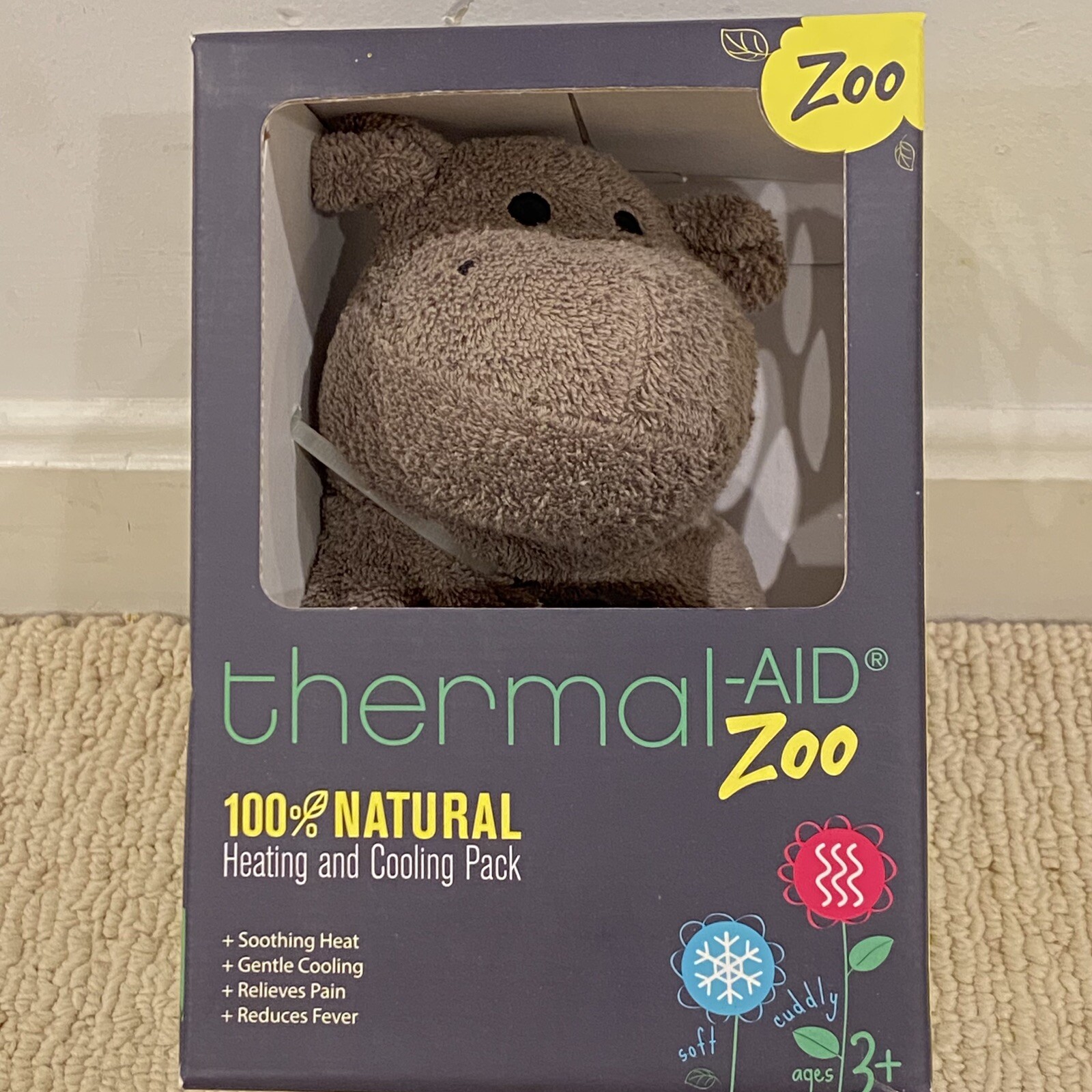Thermal-Aid Zoo 100% Natural Heating And Cooling Happy, Hippo - NEW