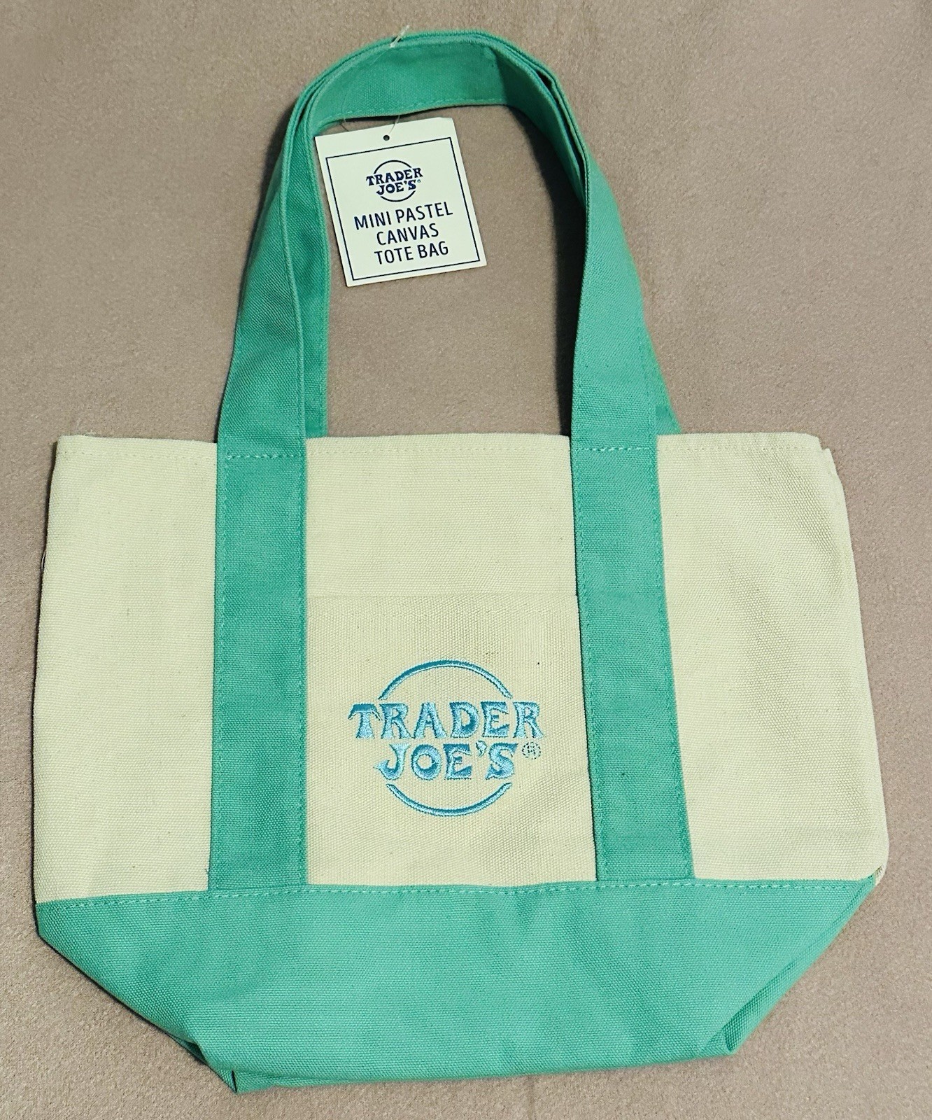 Trader Joe’s mini pastel Green canvas tote bag new w/tags