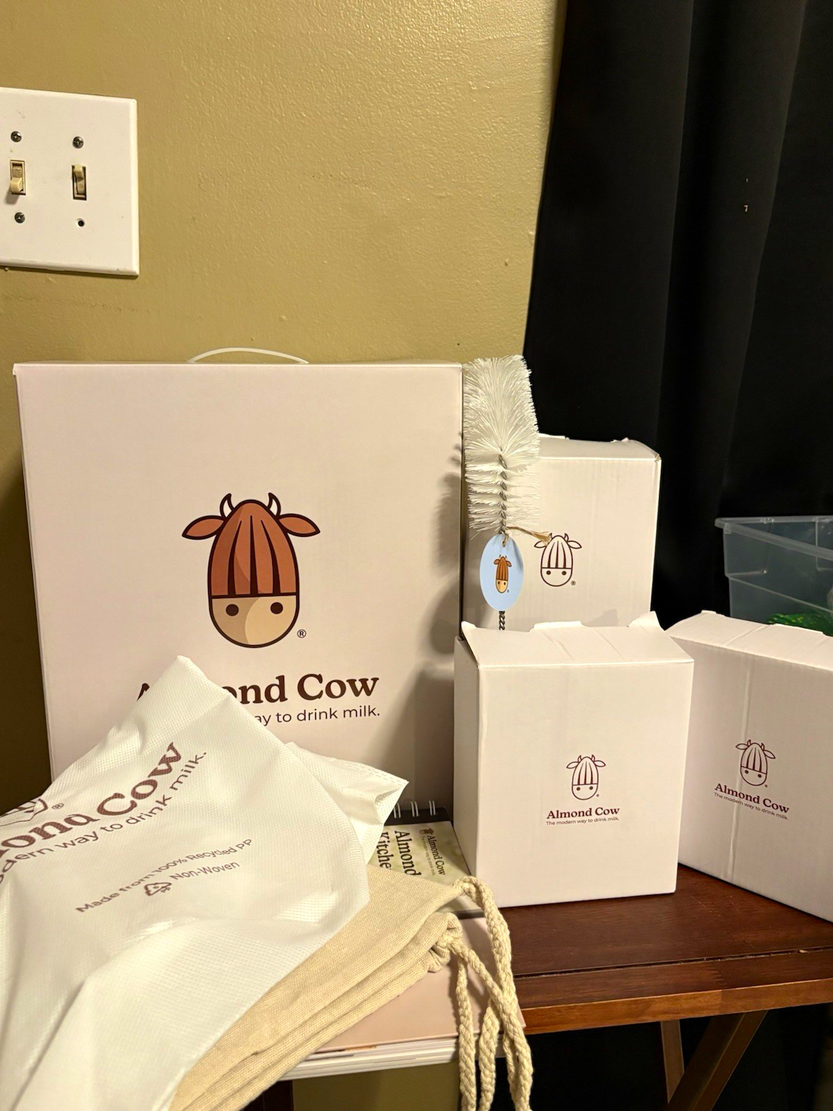 Almond Cow Milk Maker Kit Glass Jug + 2x 10 oz Bottles, Brush, Bag, Booklet