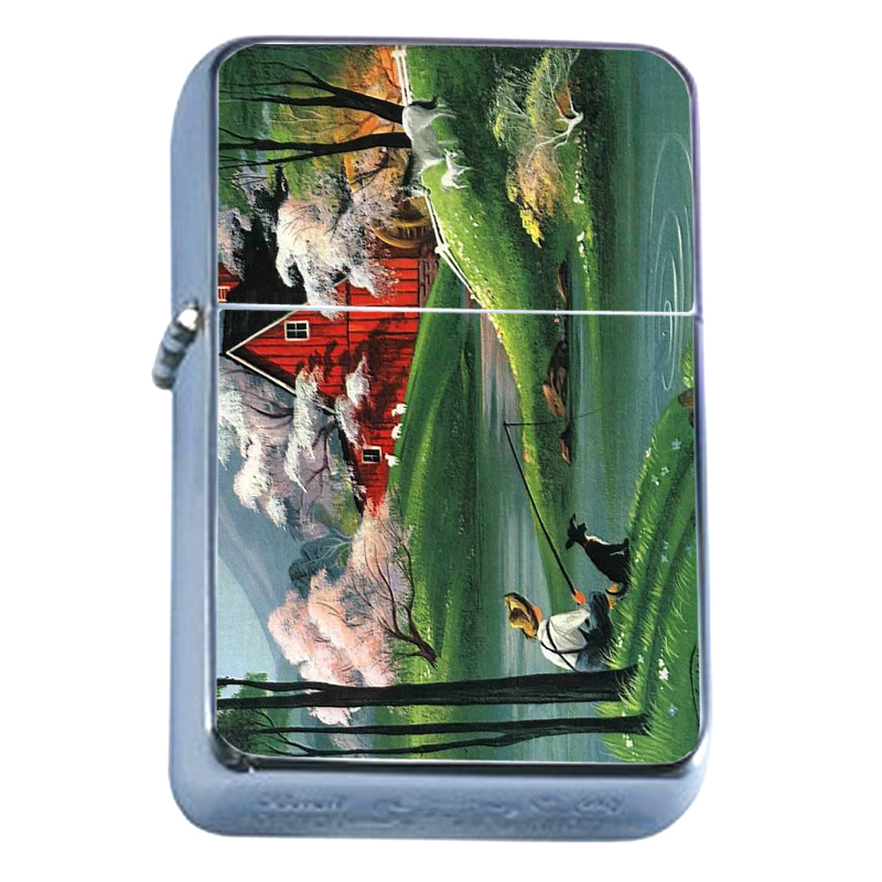 Windproof Refillable Flip Top Oil Lighter Fishing D1 Fisherman Trout Lake Water