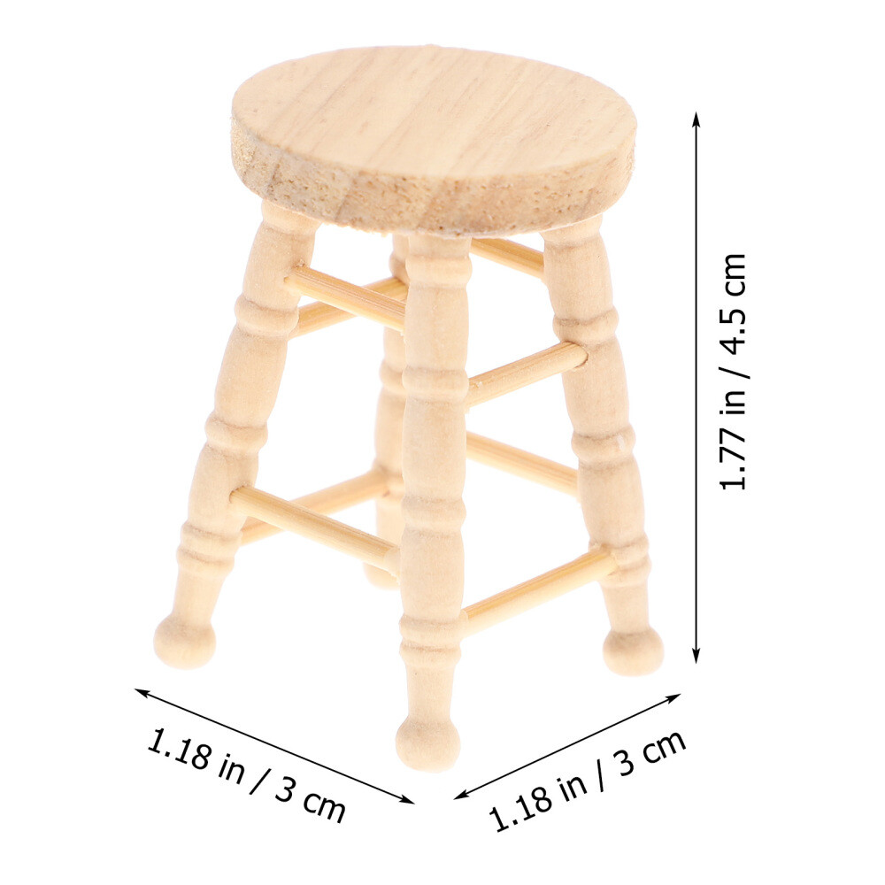 4PCS Wooden Stools Photo Props Kids Playthings Dollhouse Supplies (Khaki)