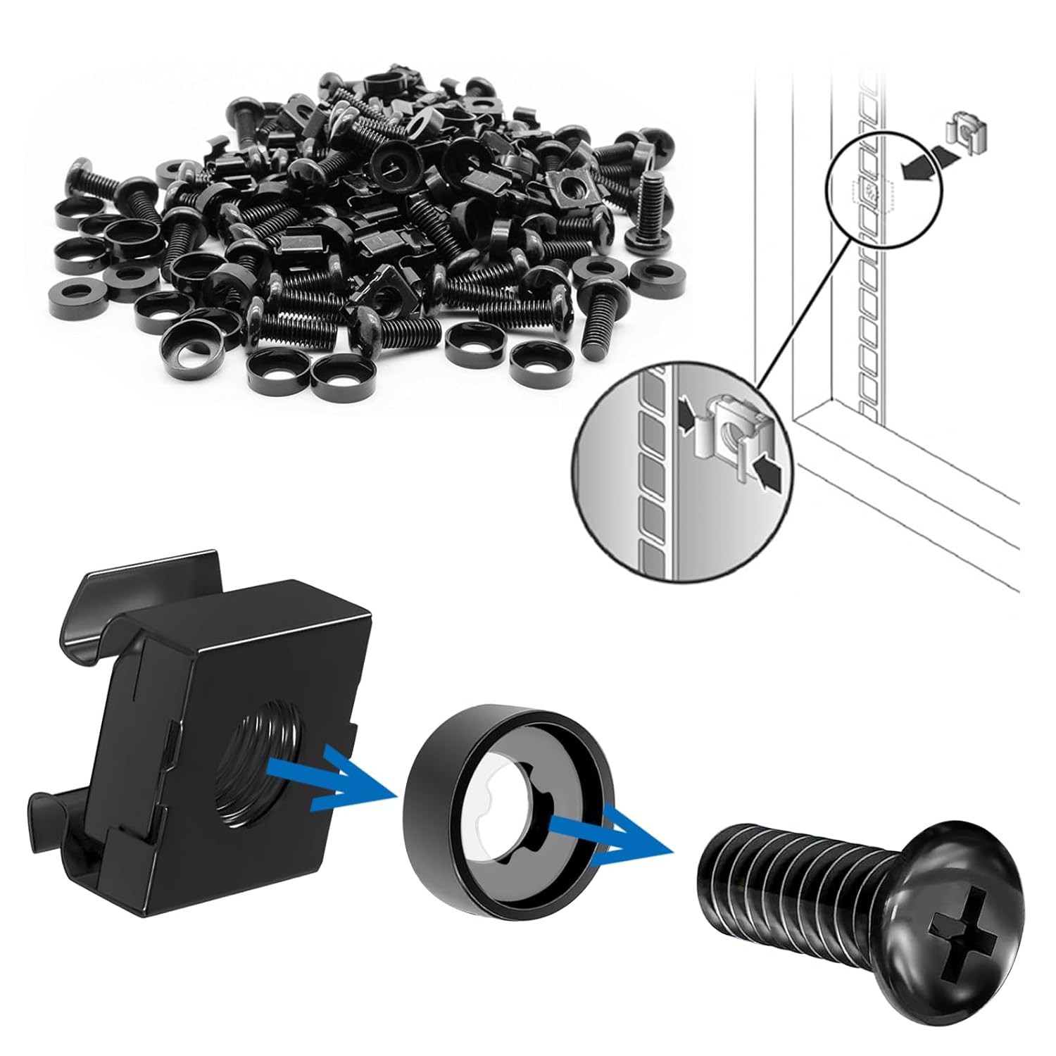 Server Rack Hardware M6x16mm 40 Sets Cage Nuts