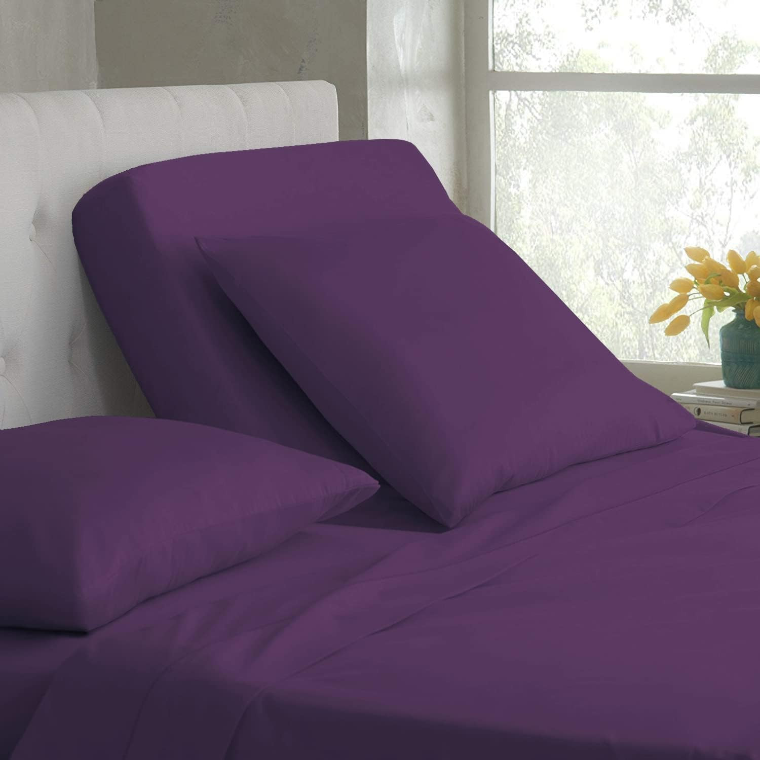 Plum 4-Piece Split Top Queen Microfiber Sheet Set for Adjustable Beds