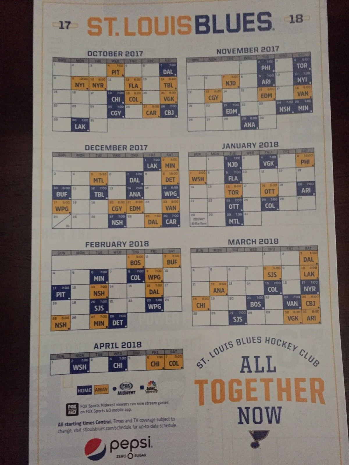 St. Louis Blues 2017-18 NHL Magnet Schedule SGA