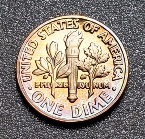 TONED 1985 S ROOSEVELT DIME PROOF UNC #P477