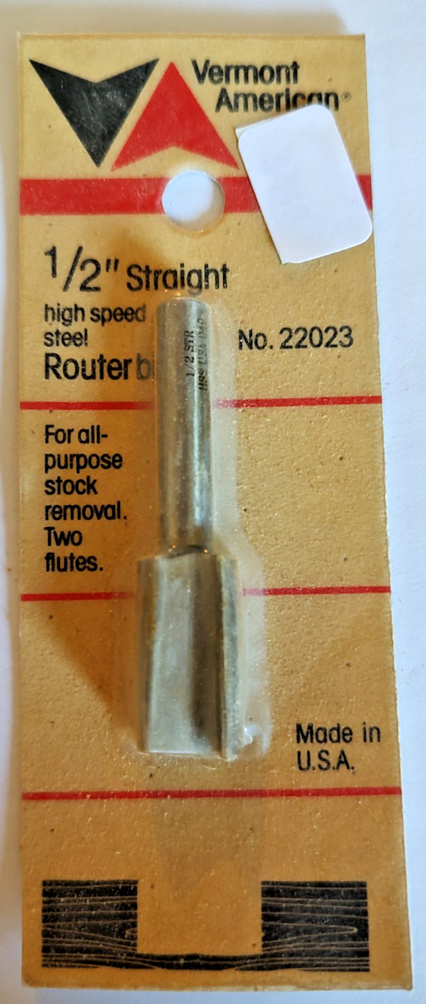 NOS Vermont American 1/2" Straight High Speed Steel Router Bit No.22023