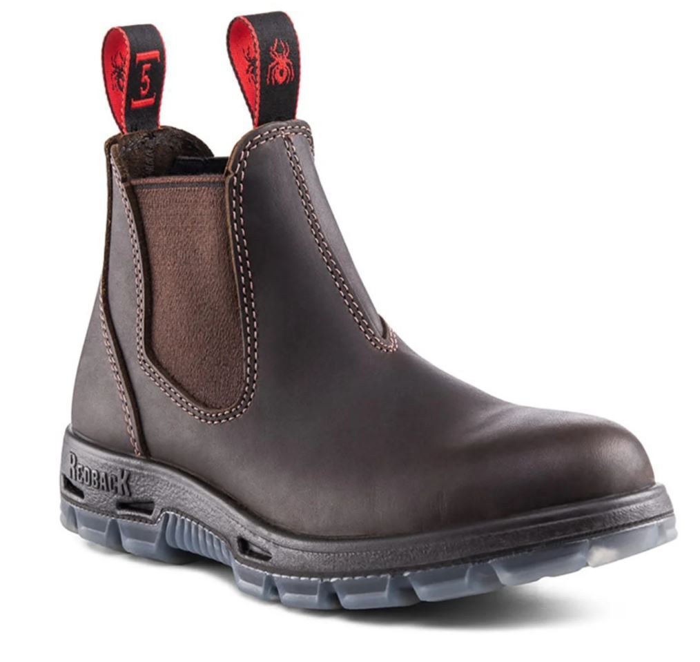 Redback UNPU Great Barrier/Nevada Elastic Sided Soft Toe Brown Work Boots