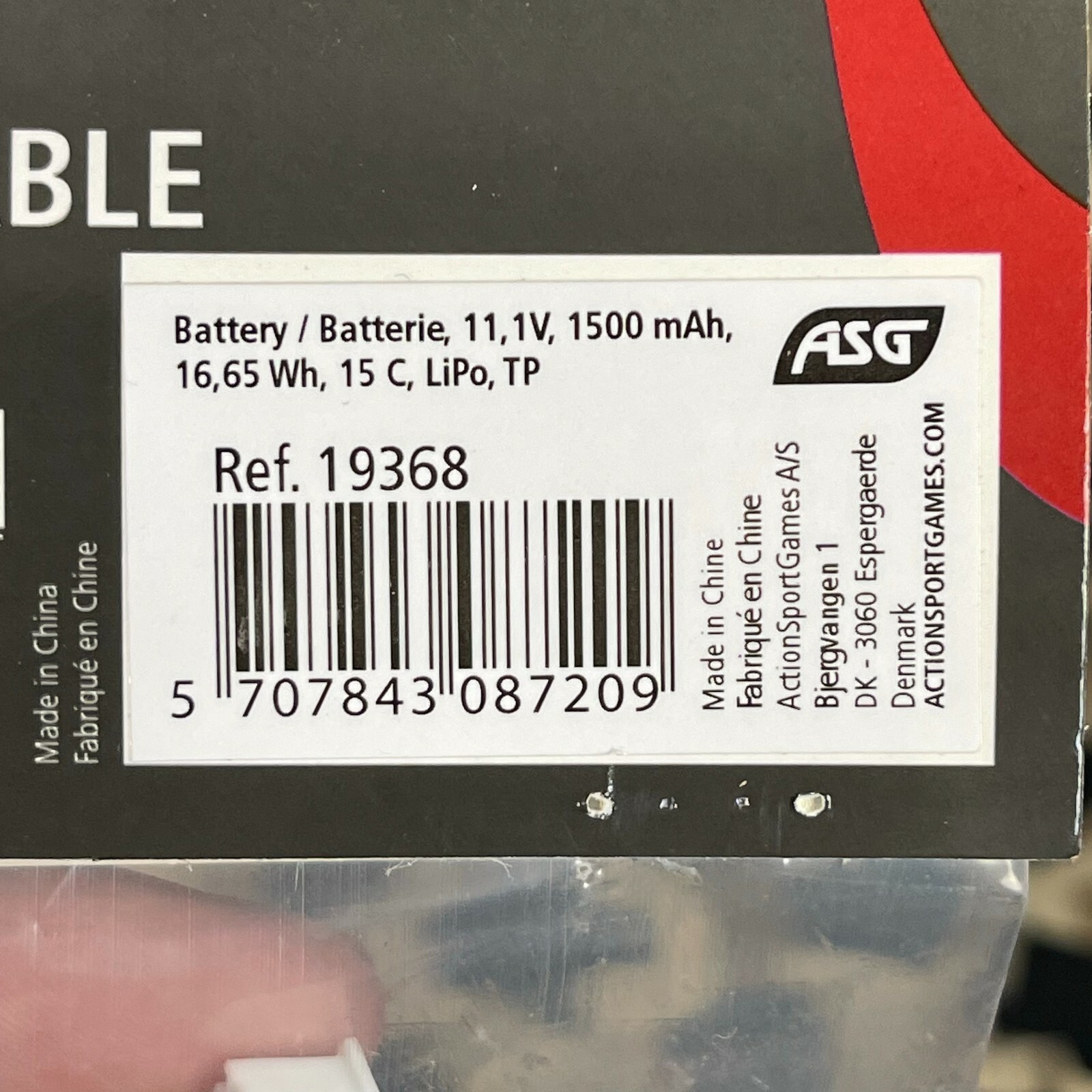 NEW ASG 11.1V 1500mAh 15C Lipo T-Plug Airsoft Battery (19368)