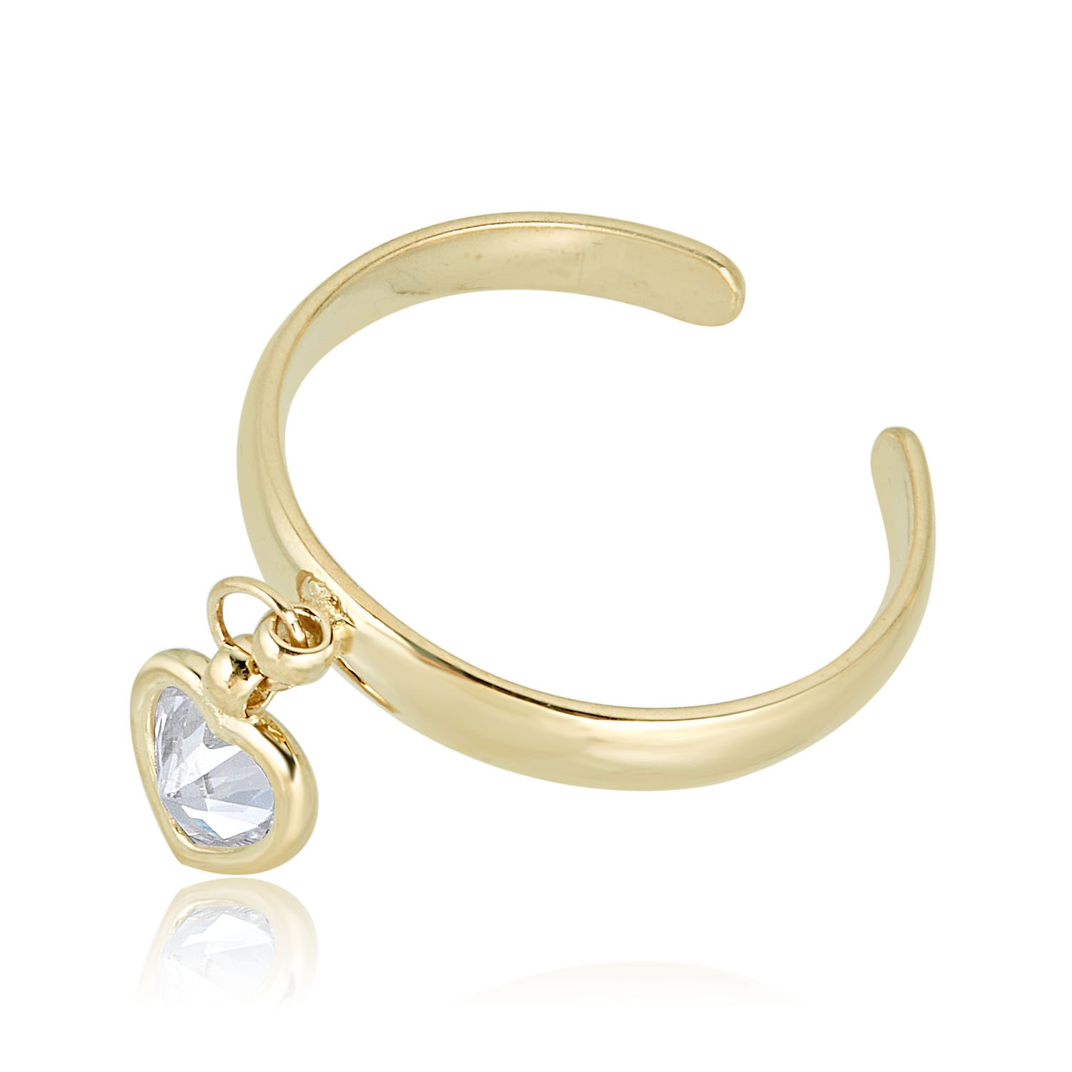 AVORA 10K Yellow Gold Adjustable Dangle Heart Toe Ring with Cubic Zirconia CZ
