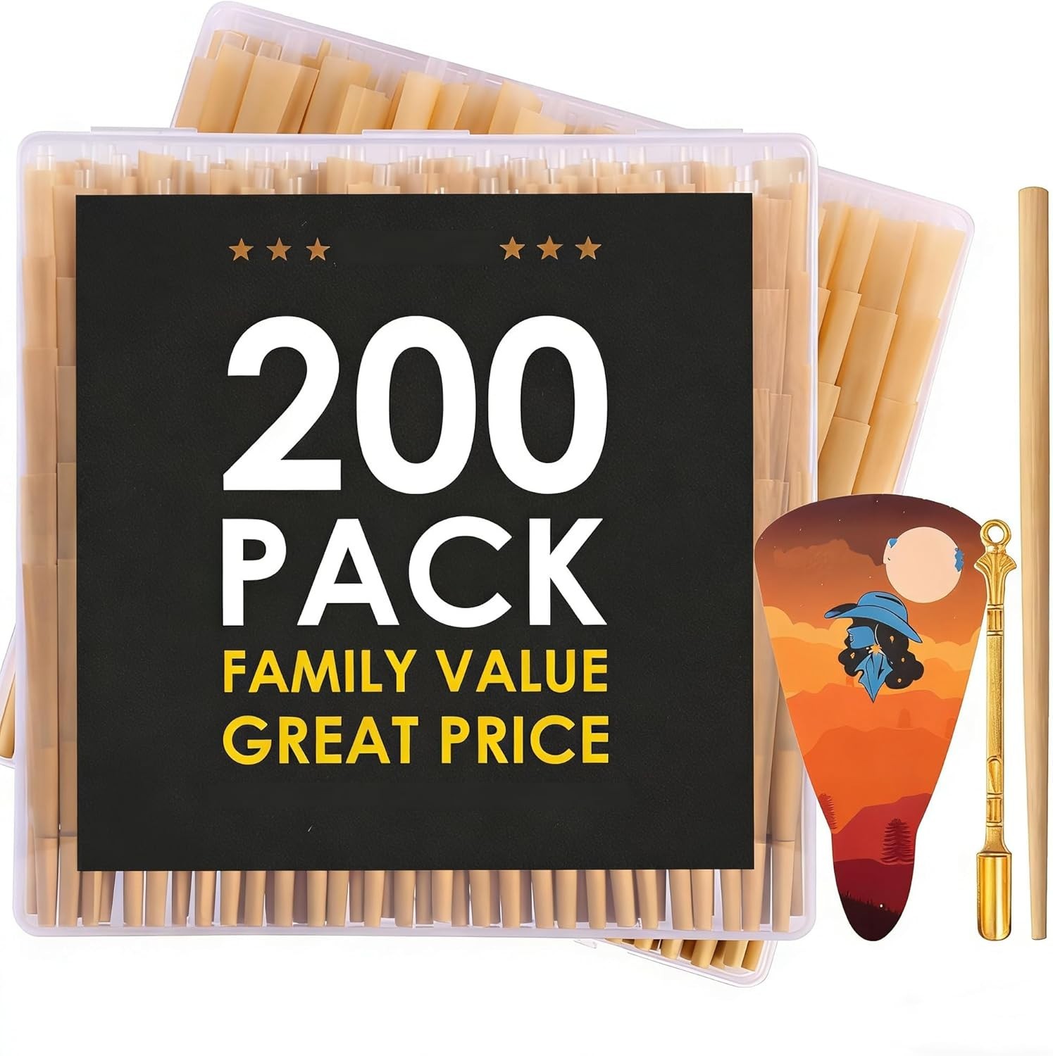 200 Pack Pre Rolled Cones | Natural Slow-Burning Cones Rolling Paper | 108mm Kin