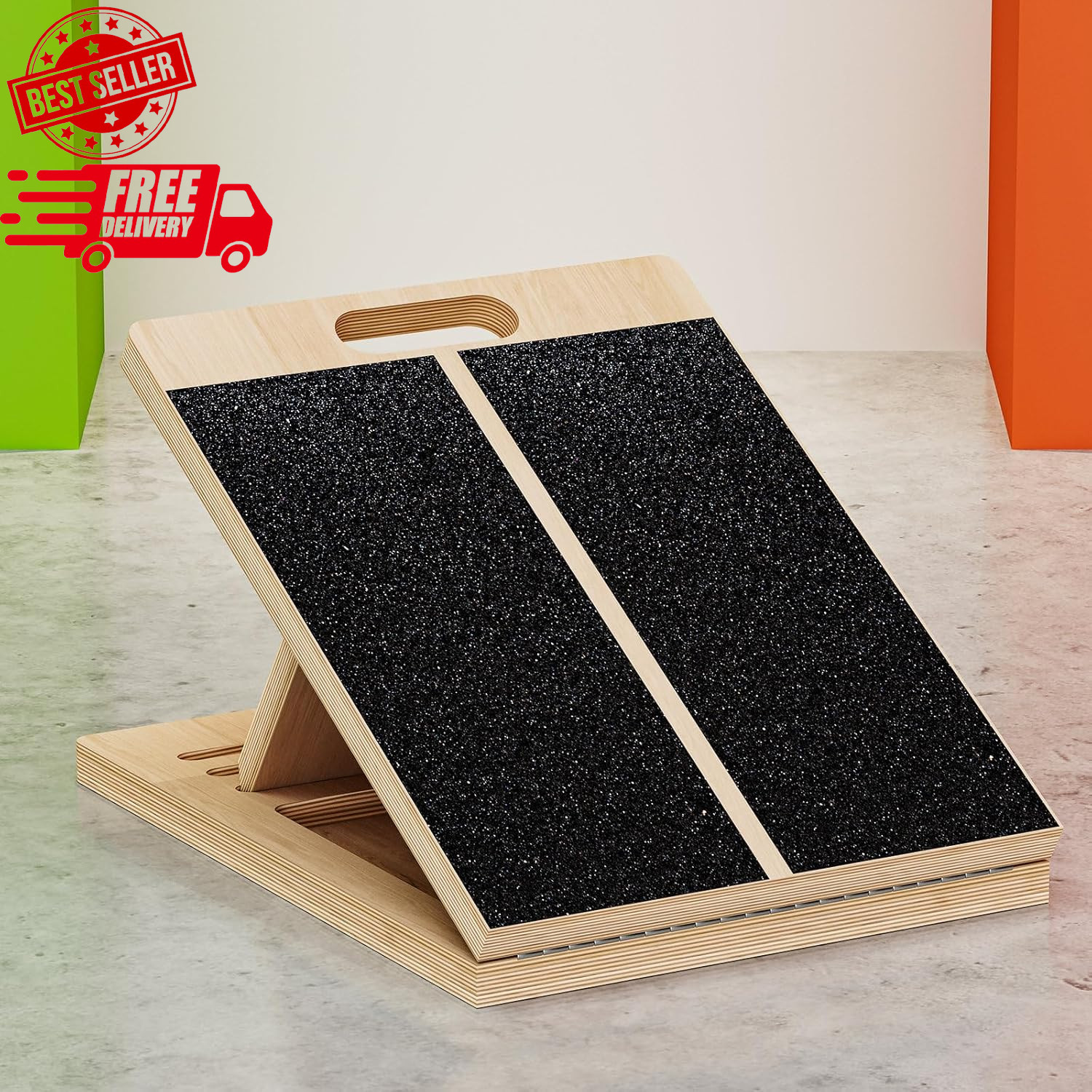 Wooden Slant Board for Calf Stretching and Foot Mobility - Portable Fitness Tool
