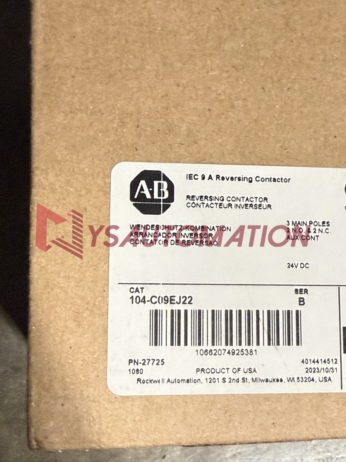 New Allen Bradley 104-C09EJ22 Reversing Contactor 24V Factory Sealed 104C09EJ22