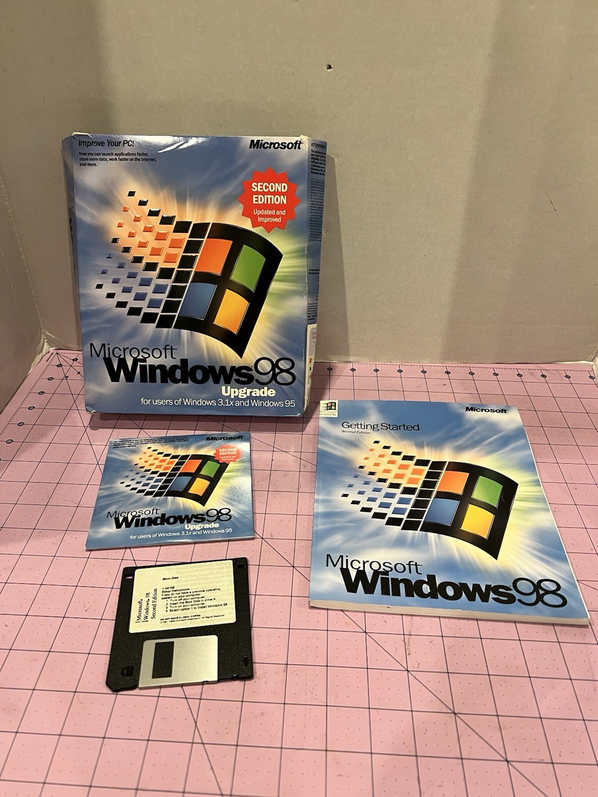 🔥 Microsoft Windows 98 Upgrade SE 2nd CIB Big Box CD FLOPPY BOOT DISK 3.5” Key