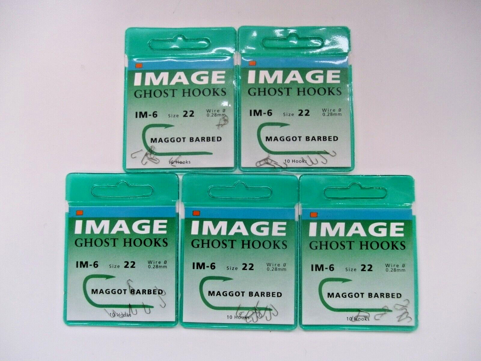 5 x Packs IMAGE GHOST HOOKS IM-6 MAGGOT BARBED Size 22's