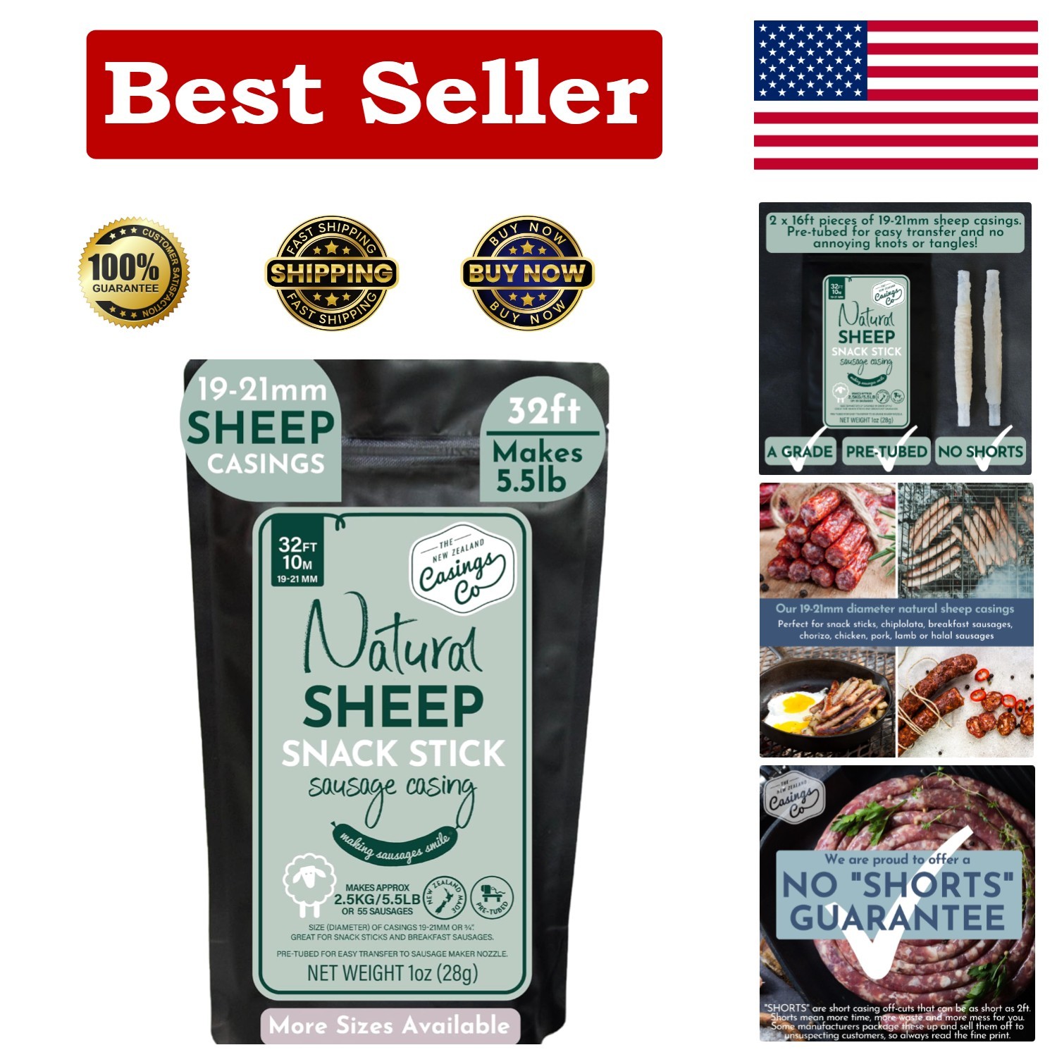 Snack Stick Casings - Breakfast Sausage Casings - Natural Lamb/sheep Casings for