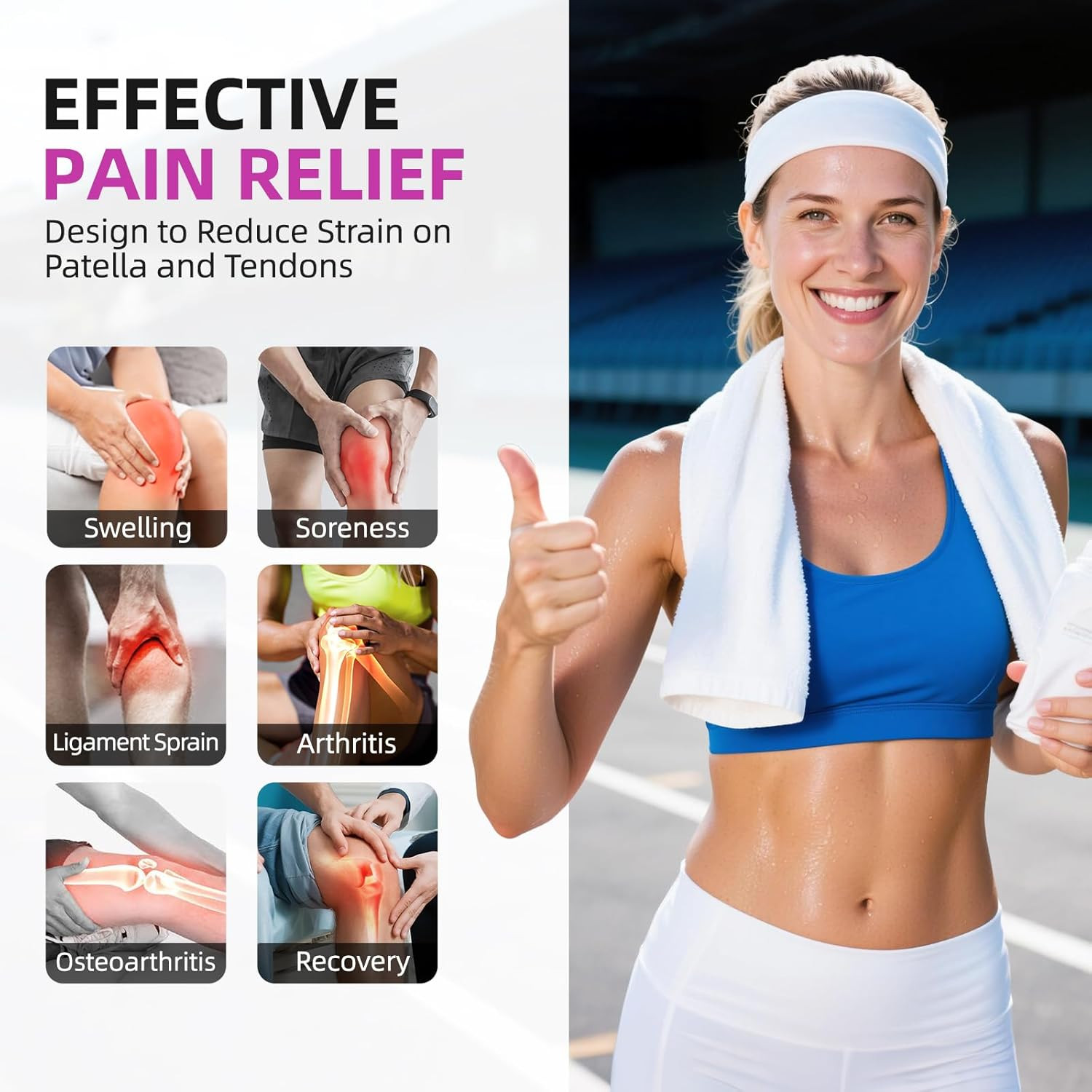 Patella Tendon Support Knee Brace for Women & Men, Adjustable Knee Strap with...
