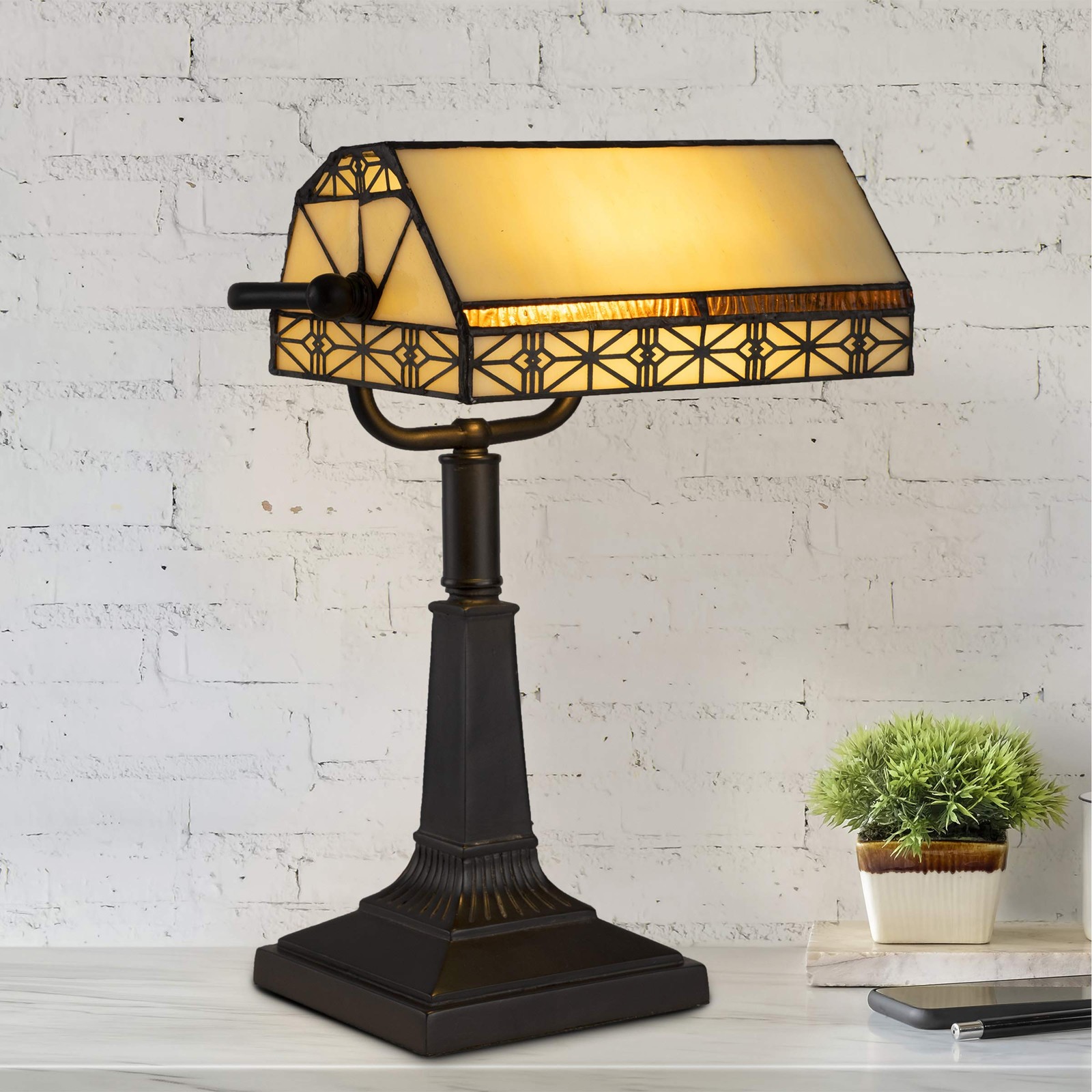 Lavish Home Tiffany-Style Bankers (L) 10.5" x (W) 11" x (H) 16", Dark Brown