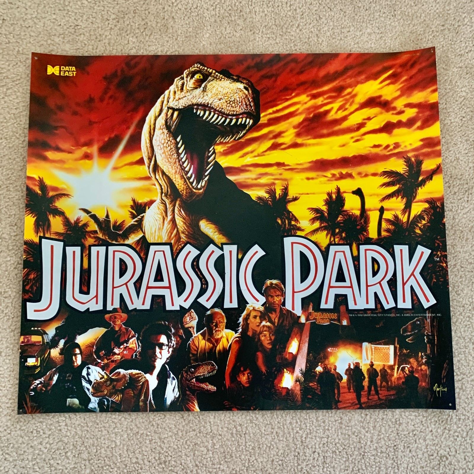 Data East Jurassic Park Pinball Machine Translite Measures ~ 26 x 23 Inches