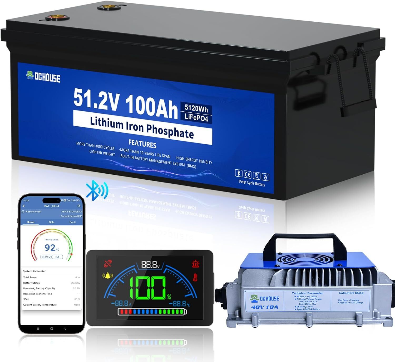 48V 100Ah Lithium Golf Cart Battery with 18A Charger Golf Cart Trolling Motor RV