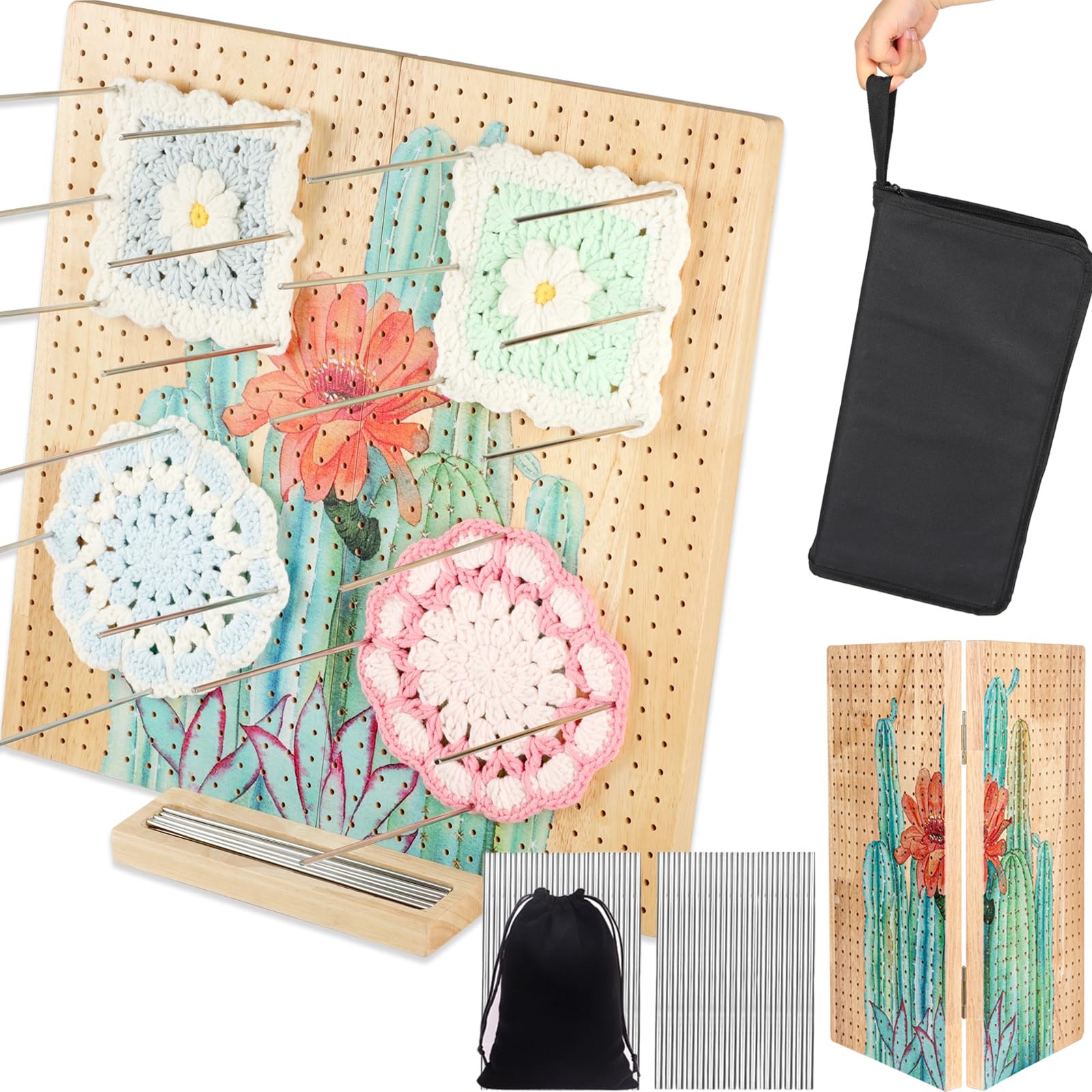 15 Foldable Crochet Blocking Board with Pegs & Storage Pouch, Large Granny