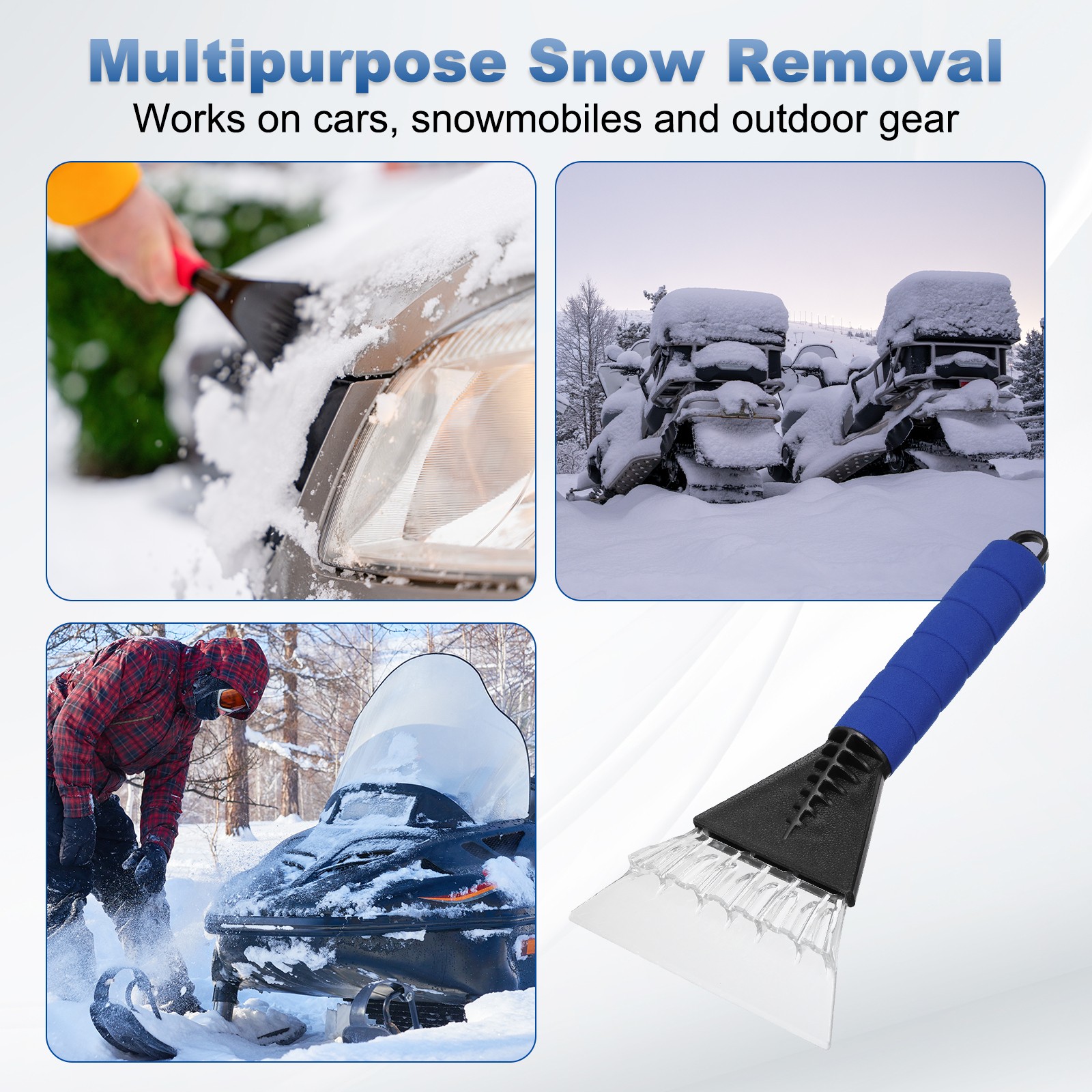 For 2Pcs Car Ice Scraper 10"x5" Black/Blue