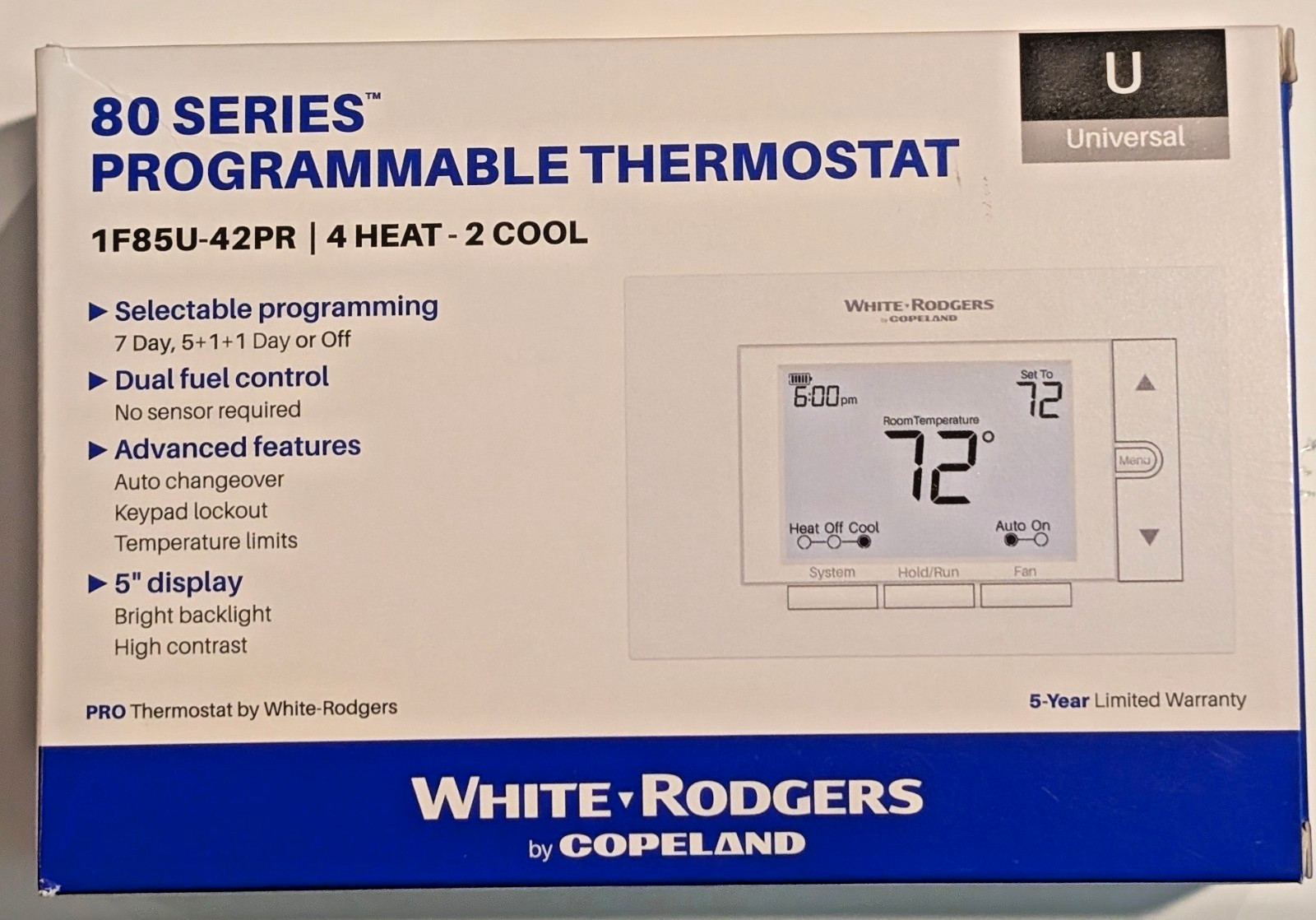 White-Rodgers 1F85U-42PR 80 Series Programmable Thermostat 4H/2C New