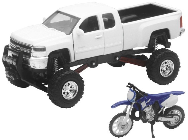 New Ray Toys 1:32 Scale Chevy Silverado 4x4 With for Yamaha Dirt Bike