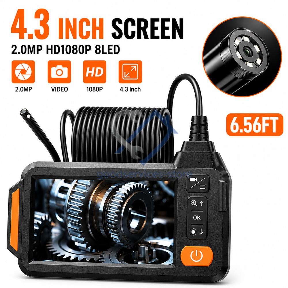 Dual Lens Inspection Camera with Light,4.3" HD 1920P Inspection Camera 6.56FT