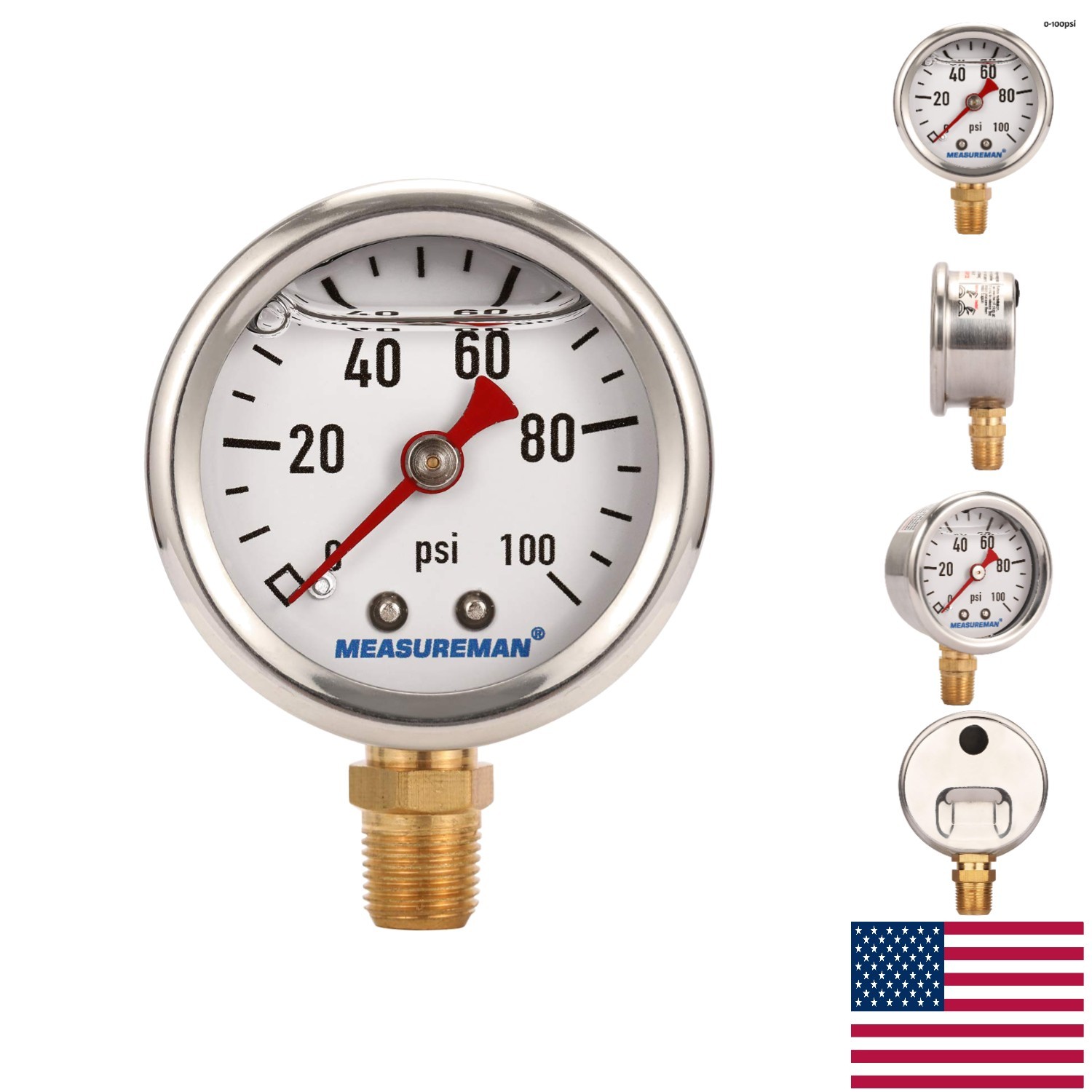 Accurate 1-1/2" Liquid Filled Fuel Pressure Gauge - 0-100 PSI in Stainless Steel