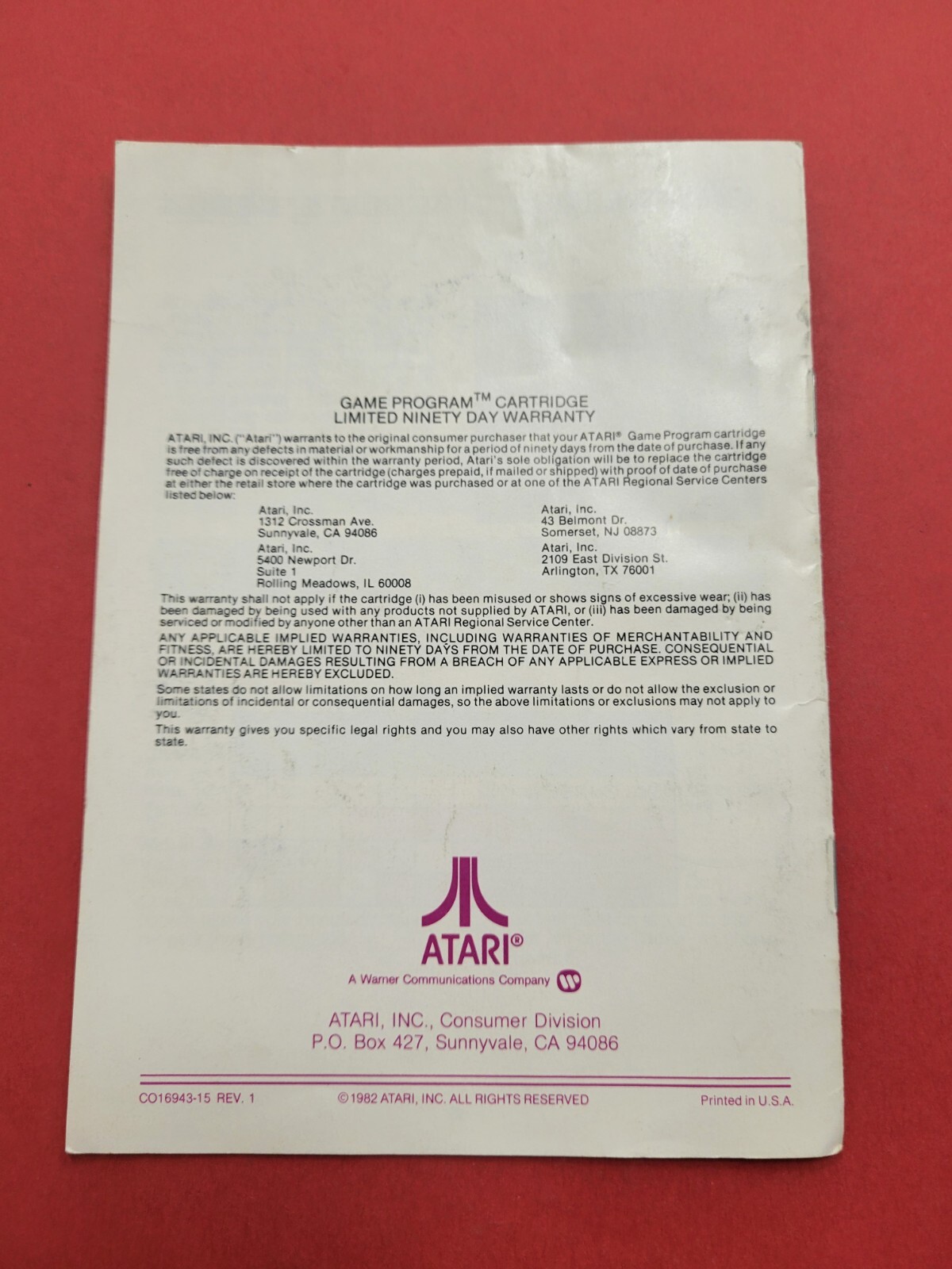 1982 ATARI Demons To Diamonds game instructions catalog