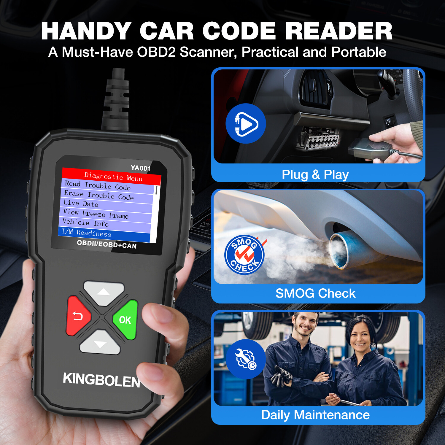 KINGBOLEN YA001 OBD2 Scanner Code Reader Clear Car Check Engine Diagnostic Tool