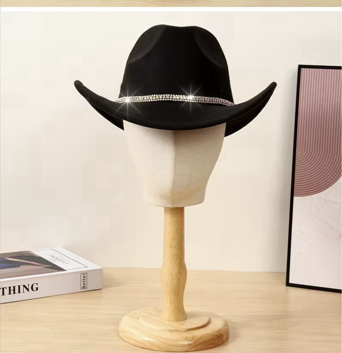 Black Cowboy Hat Multi Color Rhinestone Band Western Cowgirl Bling Fedora Style