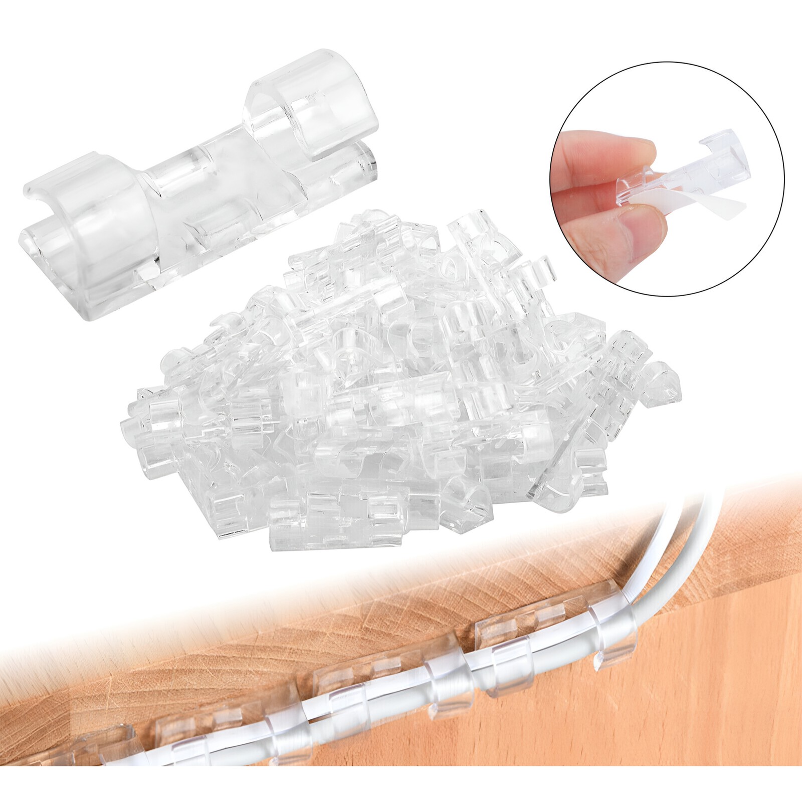 100x Clear Cable Clip Self-Adhesive Management Wire Holder Clamp, 0.38" Diameter