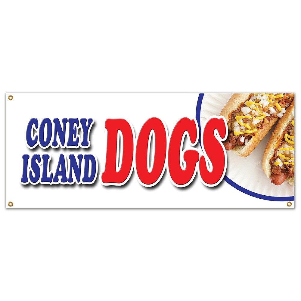 CONEY ISLAND DOGS BANNER SIGN all beef chili grilled sauerkraut drinks