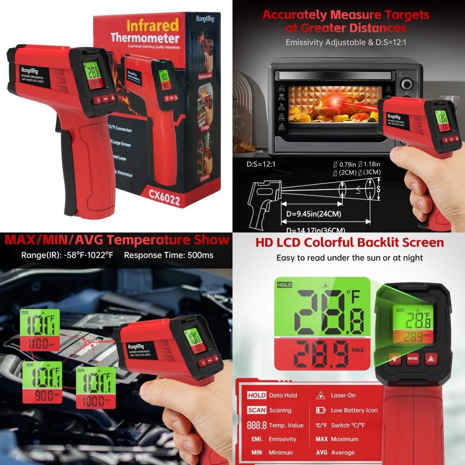 Infrared Thermometer Gun/ HD Large Screen  -58°F~1022°F(-50°C~550°C)