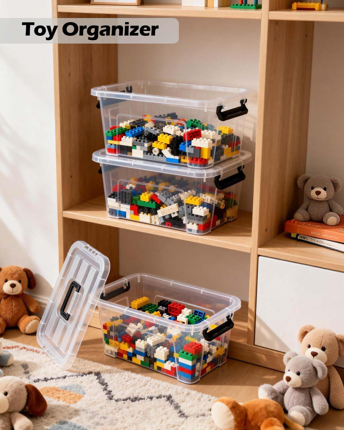 Plastic Storage Bins with Lids 6 Pack Storage Organizer, 7 Quart Stackable Stora