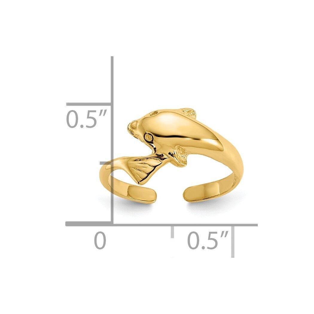 Solid 14k or 10k Yellow Gold Dolphin Toe Ring - Adjustable Toe Ring Women -