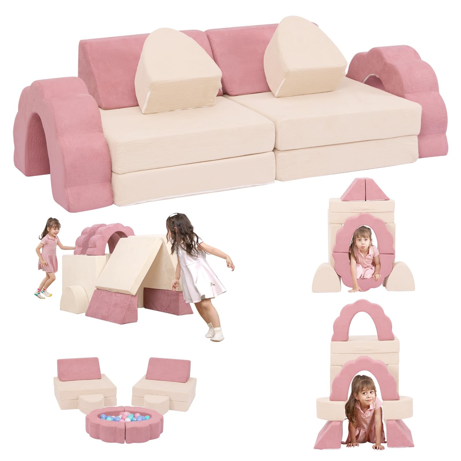 Flower Kids Play Couch 10PCS Toddler Couch High Density Foam Sectional Sofa P...