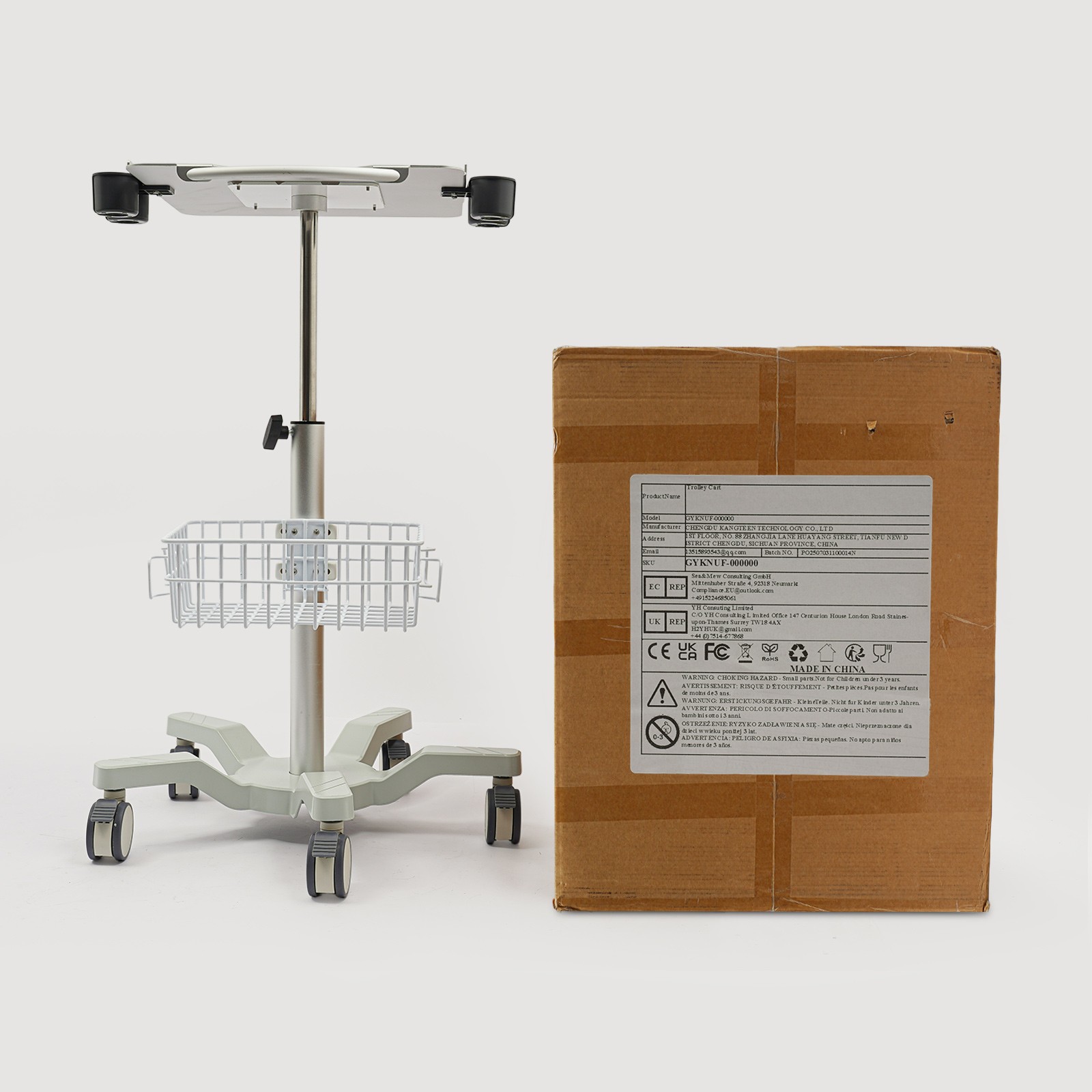 Mobile Trolley Cart with Wheels, Height Adjustable Cart, Mobile Workstation